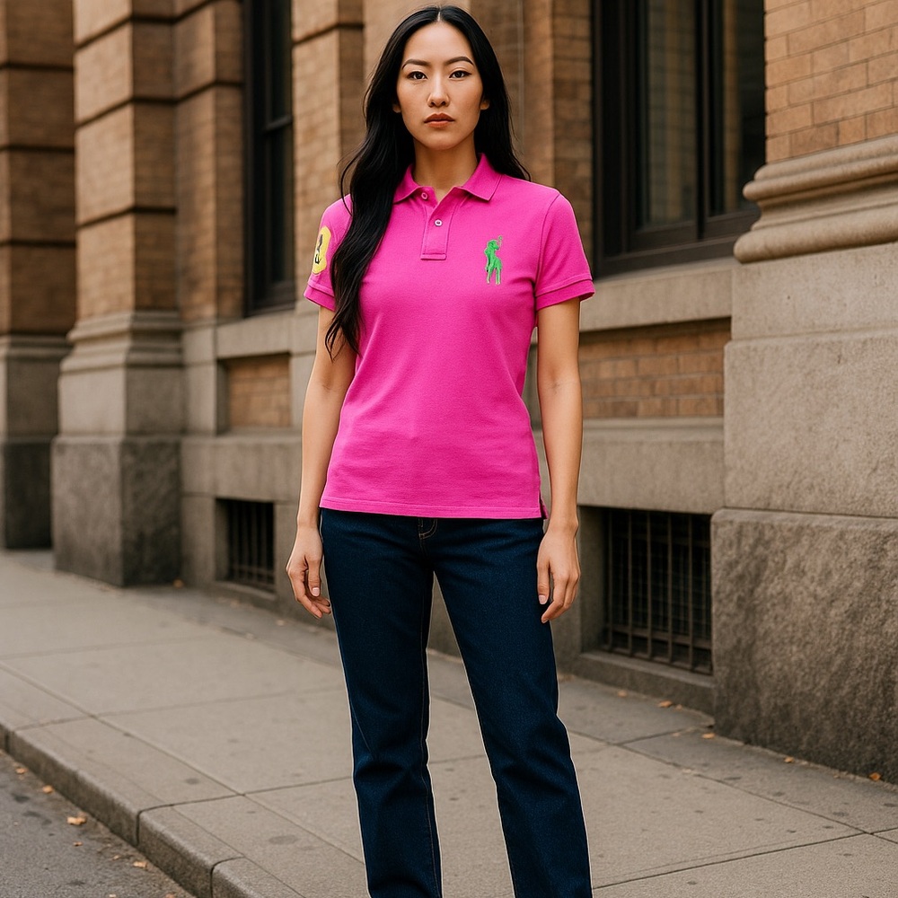 RALPH LAUREN GOLF TAILORED FIT, MESH, PINK BIG PONY INSIGNIA & #3 POLO SHIRT•S/M